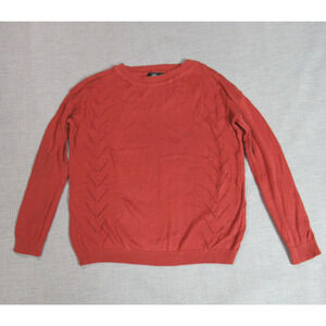 Lulus Sweater Womens XS Orange Rust Chevron Knit Crew Neck Pullover Granola Girl